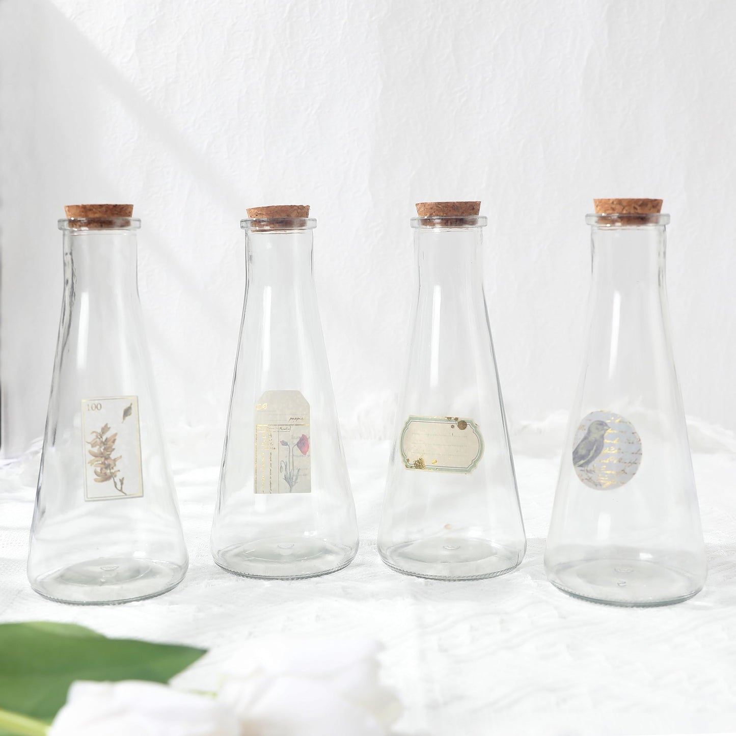 Magic Season Decorative Glass Bottles with Cork Stoppers (350 ml Tapered Bottles / 2 Pcs)