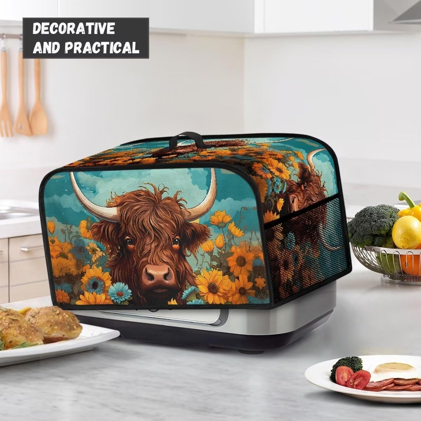 Highland Cow Slow Cooker Bags, Cattle Wildlife Dust Cover for Slow Cooker, Air Fryer Cover with Mesh Pockets