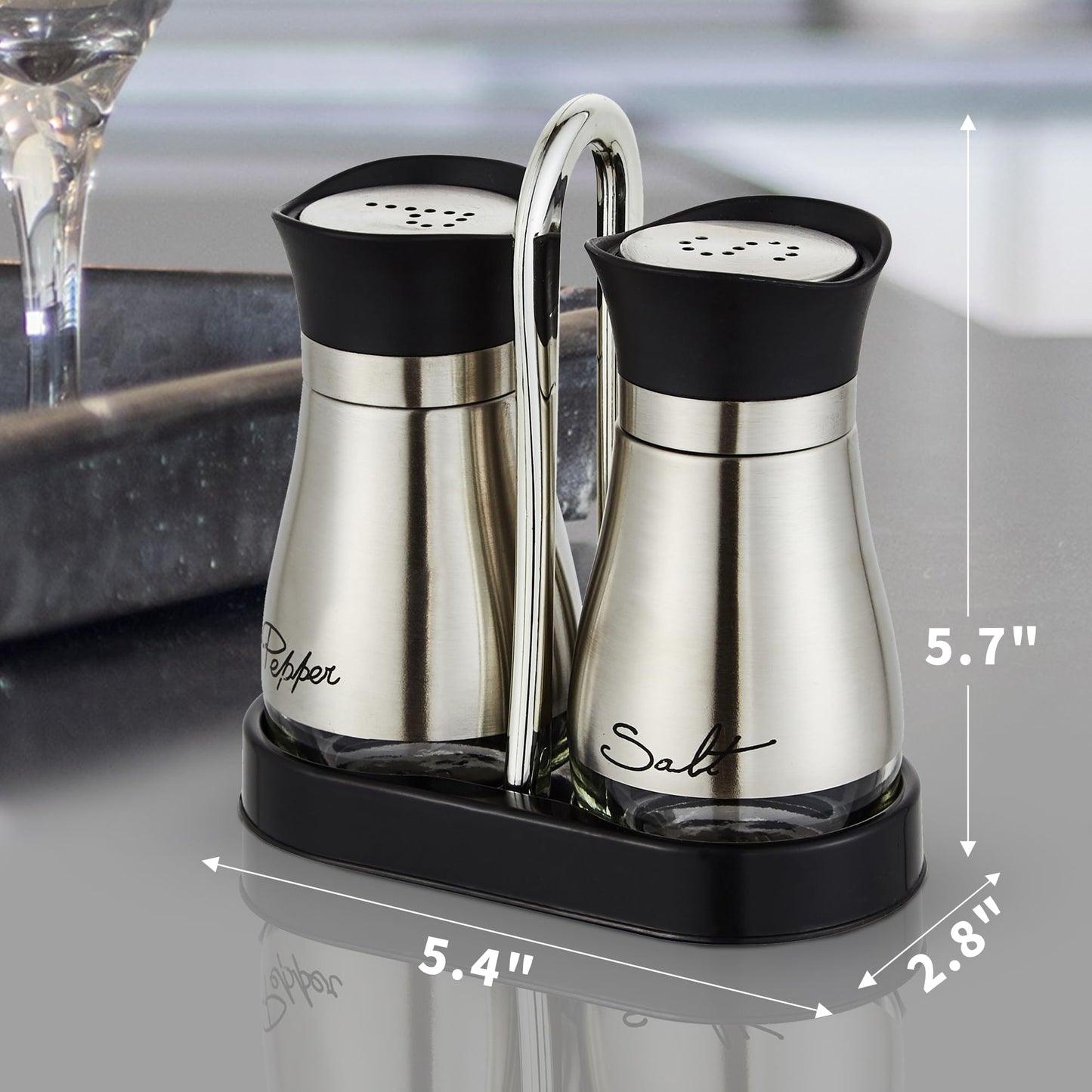 Lonffery Salt and Pepper Shakers Set, Stainless Steel Salt Containers with Glass Bottle for Table, RV, Camp, BBQ, Set of 2