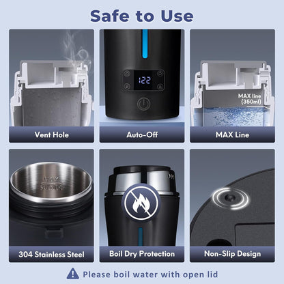Portable Electric Kettle for Travel, 110-240V Auto, with LCD Display, 4 Temperature Settings, 350ML Stainless Steel