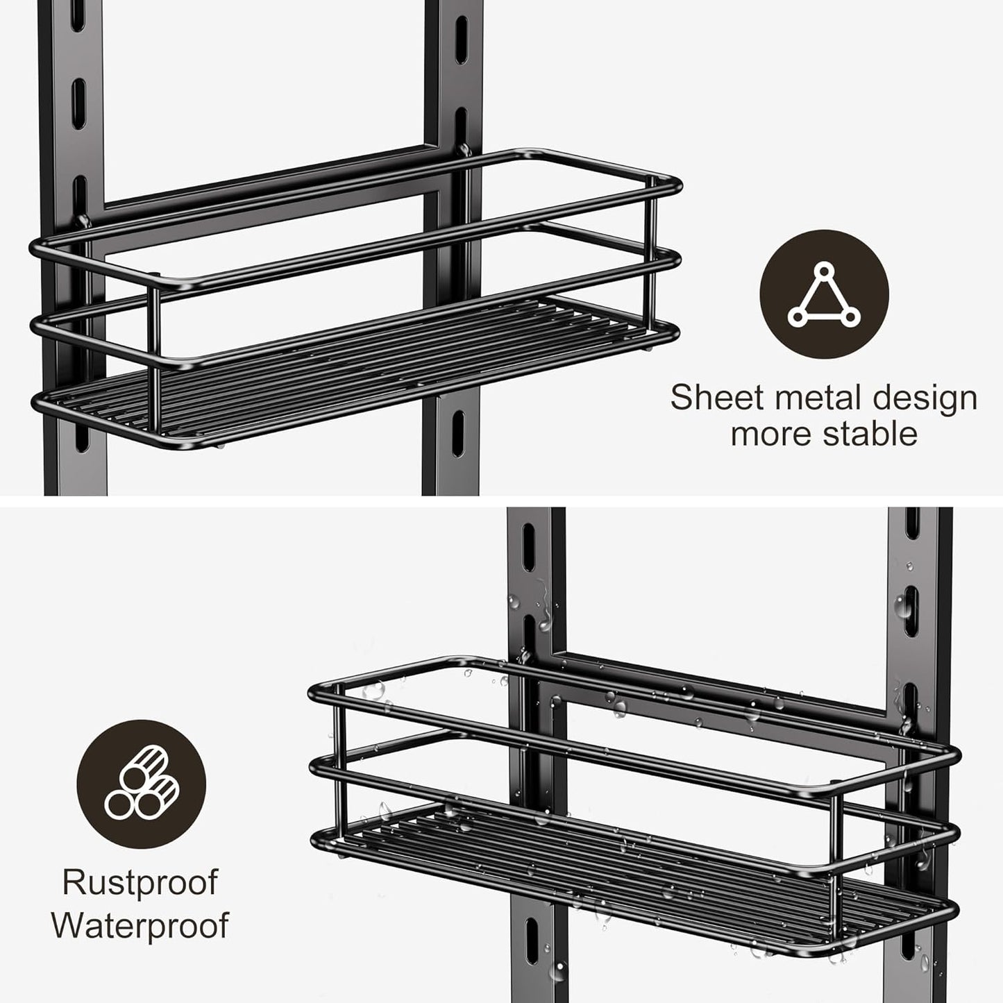 Orimade Adjustable Anti-slip Shower Caddy, Rustproof Hanging Organizer with 2 Hooks for Shower Storage
