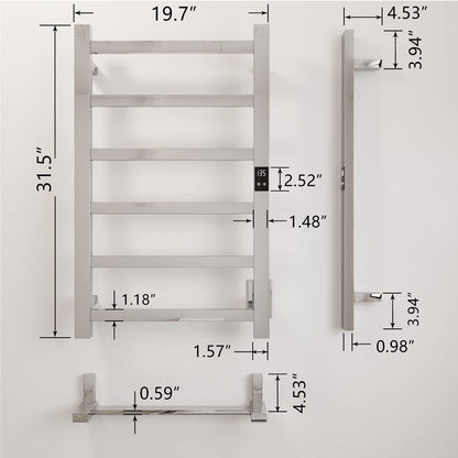 Topdattion Electric Towel Warmer | Super Thin | with Timer & Temperature Multi-Level Adjustments | Hardwired & Plug-in | 6 Bar Brushed Finish