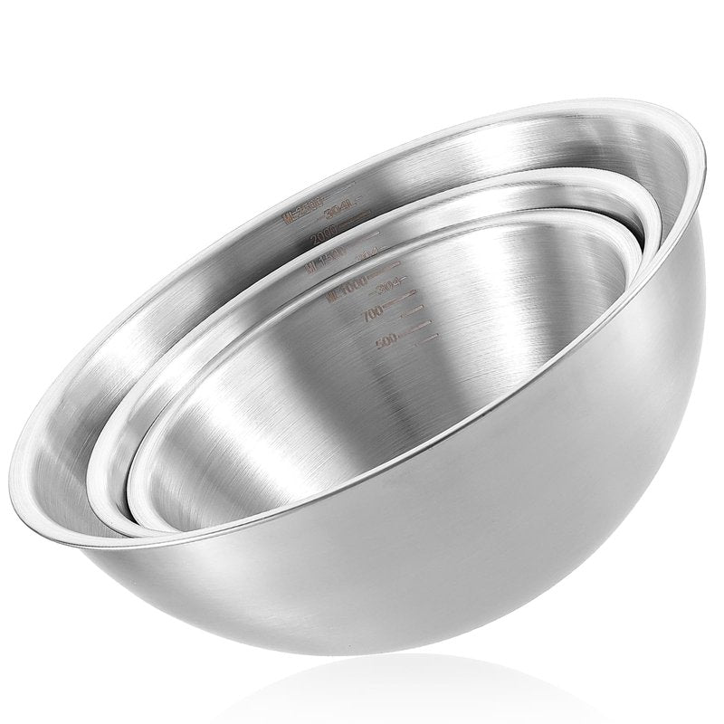 Stainless Steel Mixing Bowls 3 Packs Nesting Baking Supplies Small Thicker Stainless Steel Flat Bottom Stackable Salad Bowl Mixing Bowls Set for Cooking, Baking, Salad,Serving(1000/1500/2000ml)