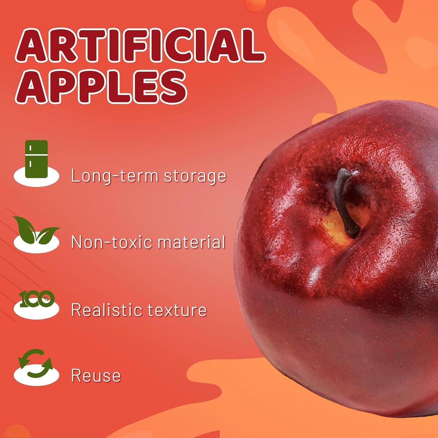16PCS 3.43" 2.95" Toopify Artificial Red Apples, Red Delicious Faux Apples, Plastic Fruit, Fake Lifelike Simulation