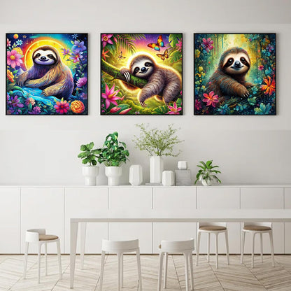 Paint by Numbers for Adults and Kids Beginner, 3 Pack Flower Sloth Painting by Number Kits On Canvas, Number Artist Paint by Number Kit DIY Acrylic Paints, Home Wall Decor Gift 12X12 inch