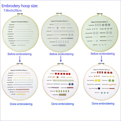 Bonroy Beginners Embroidery Practice kit 3 Sets to Learn 30 Different Stitches for Craft Lover Hand Stitch with Embroidery Fabric with Skill Techniques
