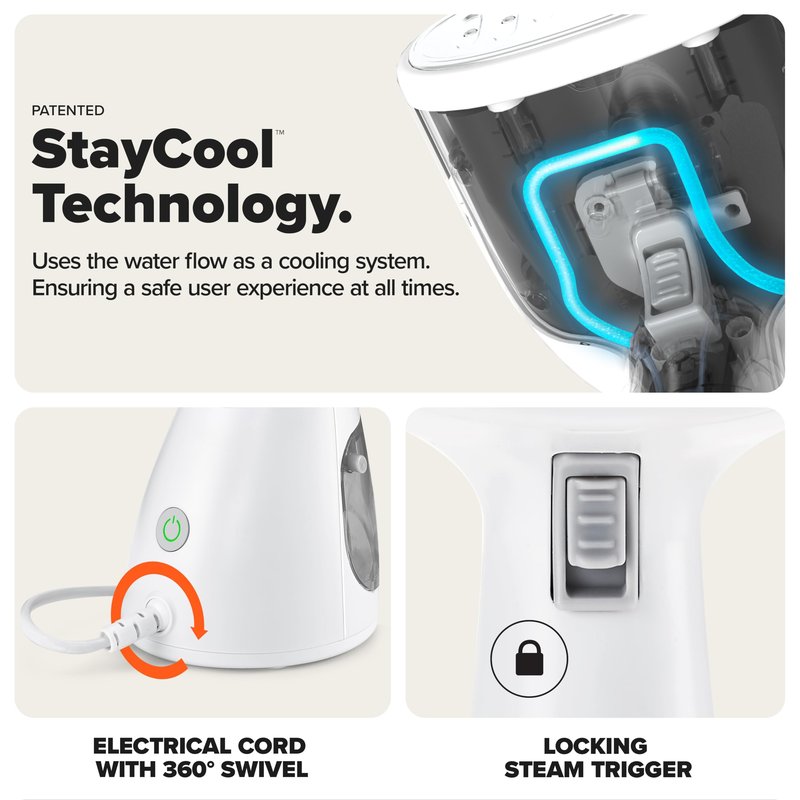Dupray Voila 3-in-1 Clothes Steamer, Portable Handheld Garment Steamer, Heated Stainless Steel Plate, 30-Second Heat-Up, Portable Travel Steamer for Fabrics