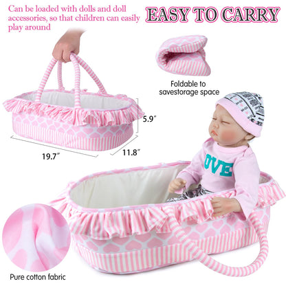 PEDOLLTREE 12 Pcs Reborn Baby Dolls Clothes Girl Outfit Accessories for 17-22 Inch Reborn Doll Newborn Girl with Pink Love Heart Bassinet