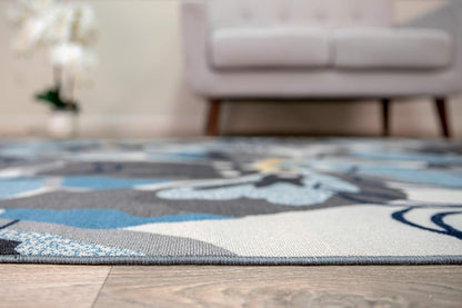 Rugshop Modern Large Floral Non-Slip Area Rug, 20" X 30", Gray-Blue