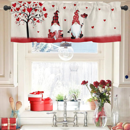 ALAGEO Valentines Day Valances for Windows, Gnomes Love Heart Valance Window Treatments for Kitchen Bathroom 54 x 18