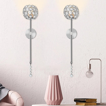 Crystal Candle Sconces for Wall Decorative Long Candle Holder Sconce Wall Art Home Decor for Bedroom Living Dining Room, Set of 2-Silver
