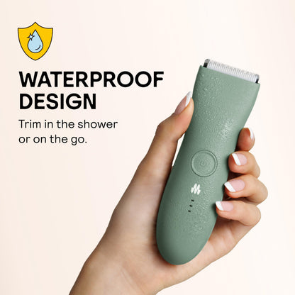 MERIDIAN The Trimmer Original - Body Hair Trimmer for Men, Electric Shaver for Pubic Hair, Chest, Legs & Bikini, Waterproof & Rechargeable, Sage