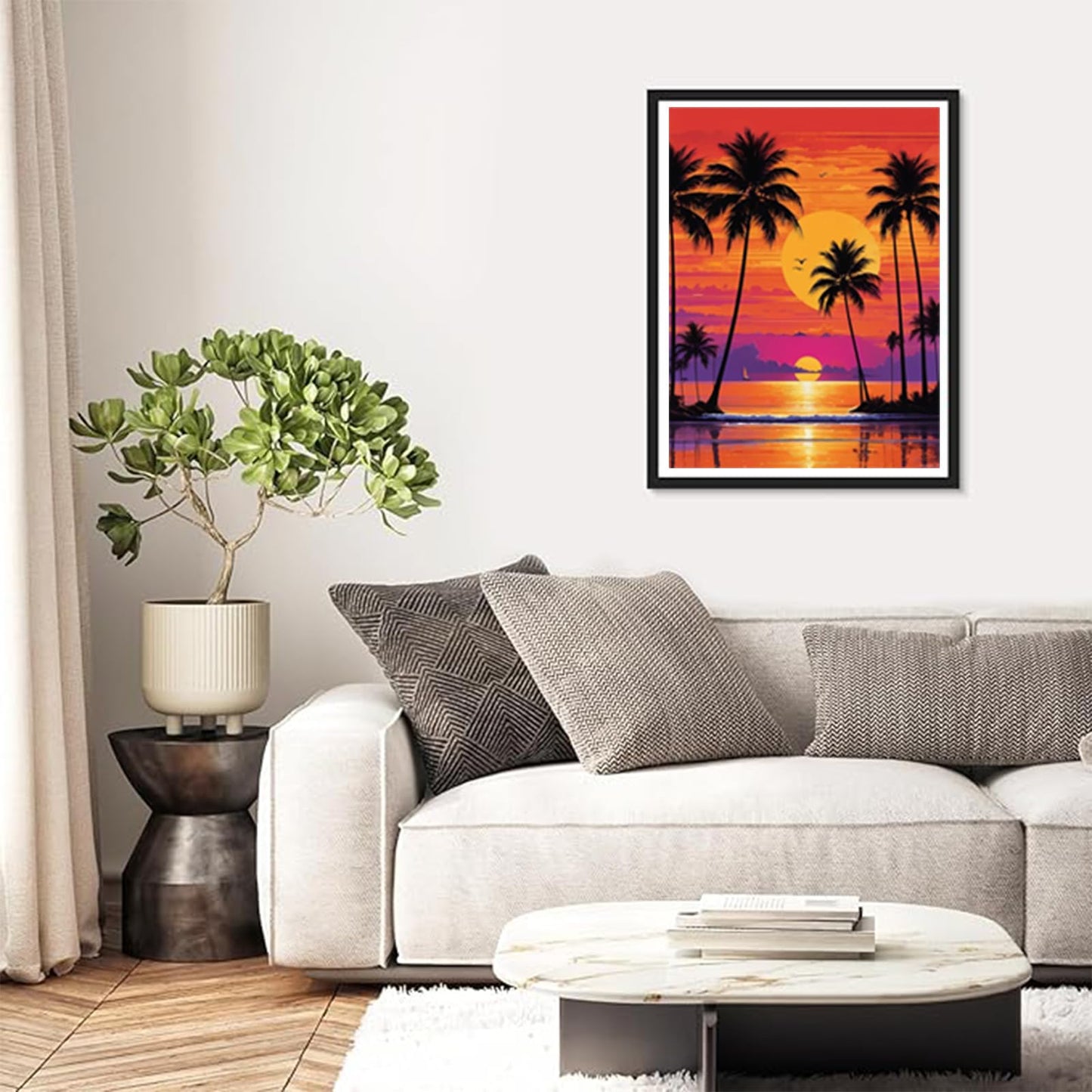 PUAGEMTI Palm Tree Sunset Diamond Painting,Summer Beach Sunset 5D Diamond Art Painting Kits Home Wall Decor for Adults Beginners DIY Full Drill 12x16 Inch