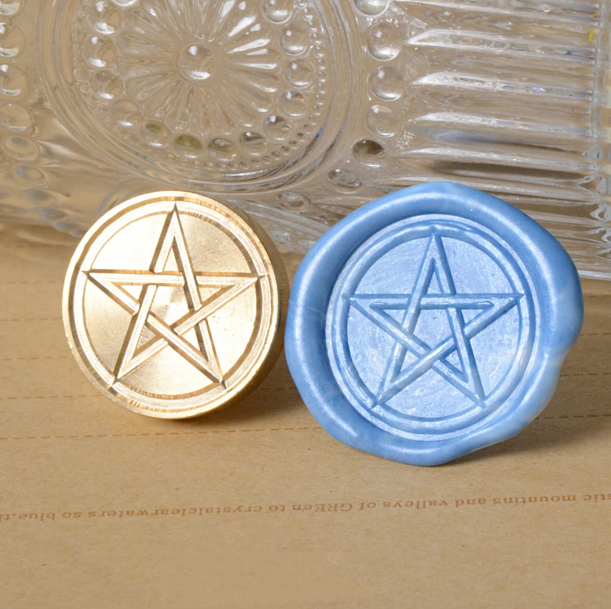 Wax Seal Stamp Set, Sealing Wax Stamps Copper Seals with Wooden Hilt, Vintage Retro Wiccan Seal Wax Stamp (Triple Moon&Pentagram&Tree of Life)