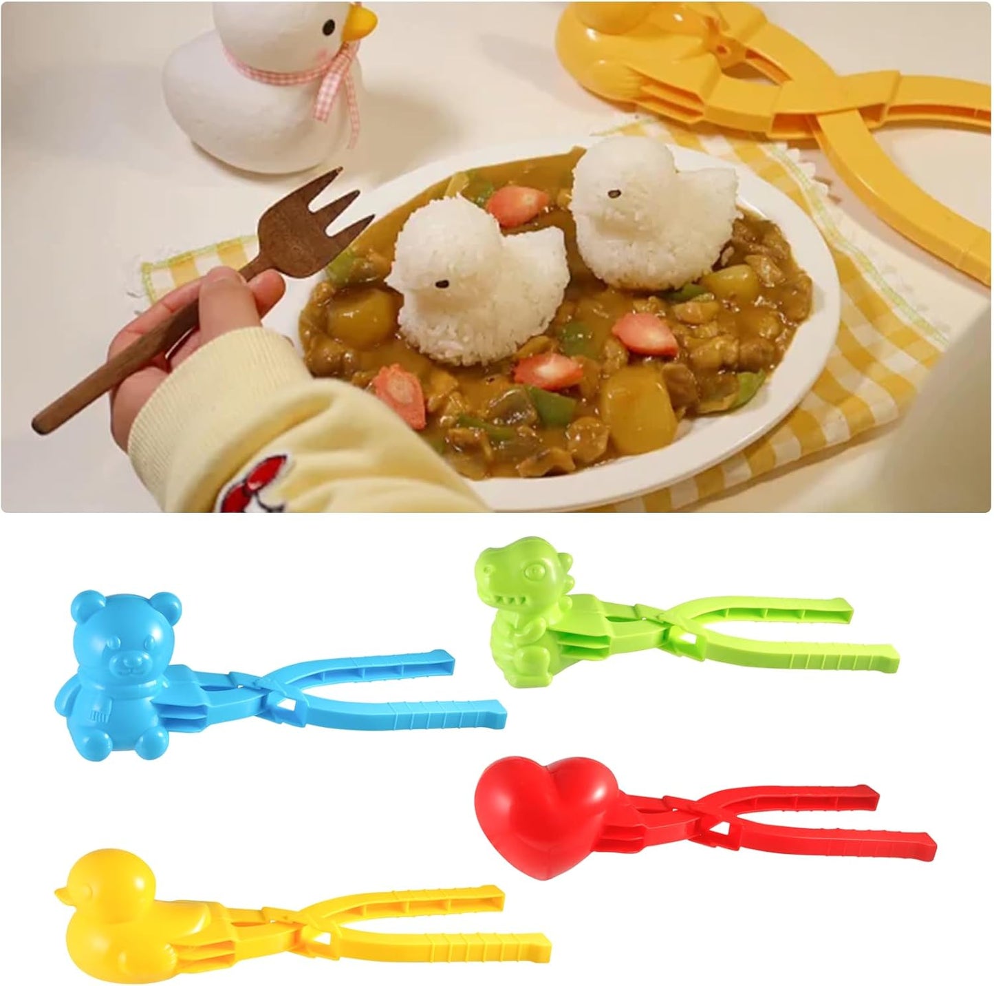 HUIKANGSHENG 4-Type Animal Shape Sushi Rice Ball Mold Onigiri Making Tool for Home Kitchen, BPA-Free