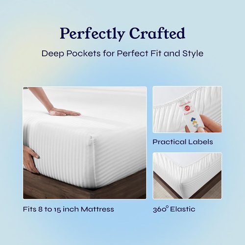 California Design Den Twin Sheet Set - 100% Cotton, 400 Thread Count, Silky Smooth Sateen, Striped White