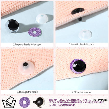 MUCUNNIA 168pcs 3D Glitter Safety Eyes 16-35mm Moon Safety Eyes for Crocheting with Washers Large Safety Eyes for Amigurumi Crochet Eyes for Stuffed Animals Doll Making Gift for Crochet Lovers