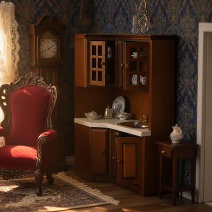 Dollhouse Kitchen Cabinets 1 12 Scale Miniature Furniture Mini House Furniture Accessories Furnishings Decoration Present for Miniature Collectors (Brown)