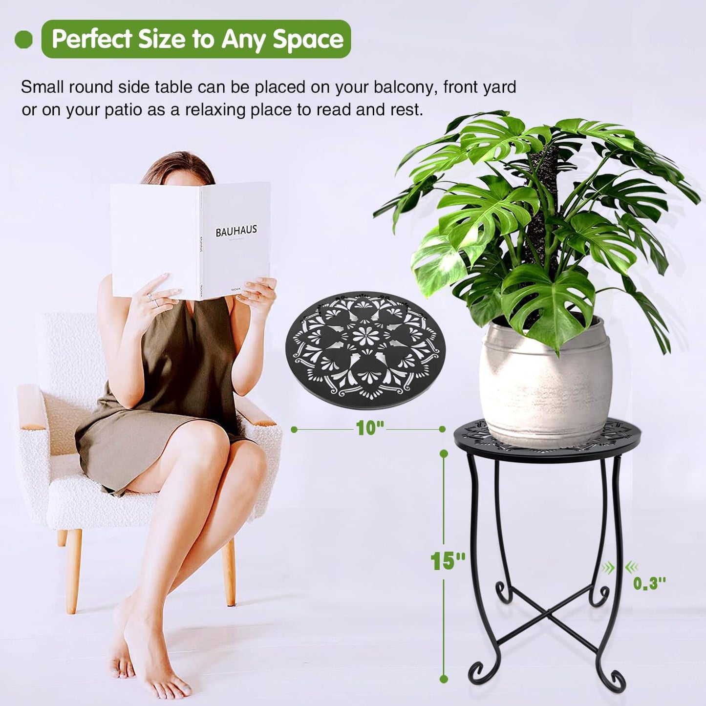 Fashion&cool 2 Pack Outdoor Side Tables for Small Space, Patio Side Table, Weather Resistant Metal Small Round Outdoor