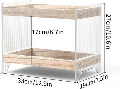 Bathroom Countertop Organizer, 2-Tier Wood Shelf for Cosmetic Storage, Acrylic Standing Rack for Home