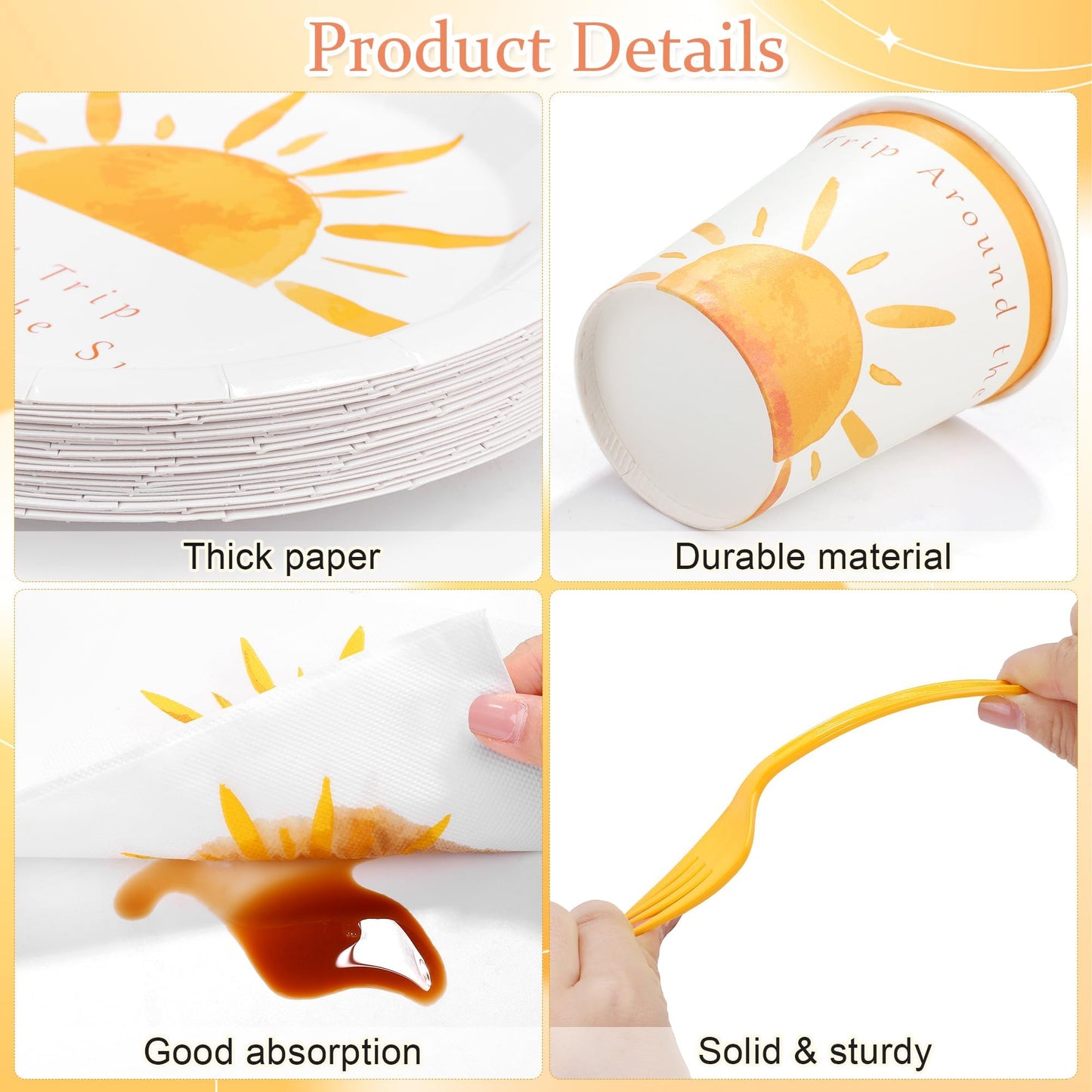 Kochorie 144 Pieces Boho Sun Birthday Party Decorations Tableware Sets Including Disposable Bohemia Sunshine Plates Napkins Cups Forks Serves 24 for Sun Baby Shower Party Supplies