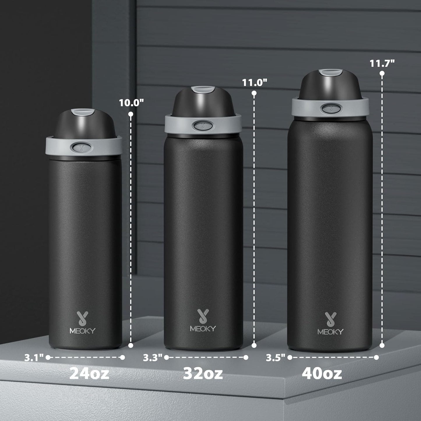 24 oz 2-in-1 24 Insulated Water Bottle for Sports: Meoky Stainless Steel Water Bottle with Straw and Spout Lid - Leak