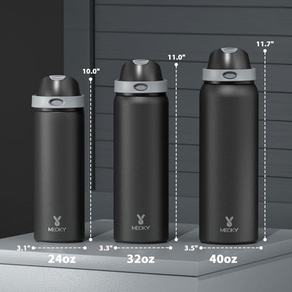 Meoky Stainless Steel Water Bottle - 24 oz Insulated Sports Bottle with 2-in-1 Straw & Spout Lid | Leak Proof, BPA-Free, Fits Car Cup Holder