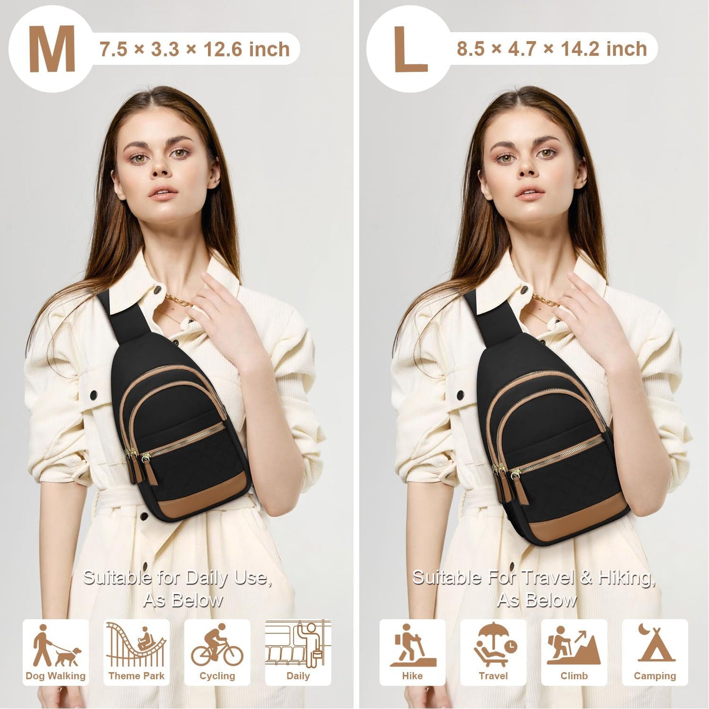 Capolo Sling Bag for Women Men Waterproof Crossbody Bags for Women Trendy Casual Fanny Pack with Convertible Shoulder Strap Chest Bag for Travel Hiking(Black, Medium)