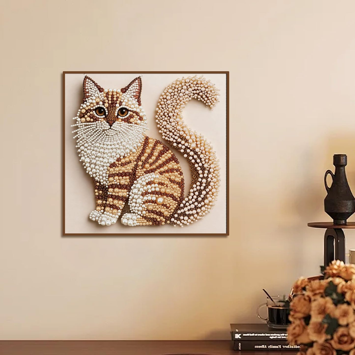 Cat Pearl Diamond Art Kits for Adults, DIY Special Shaped Diamond Painting Kit for Beginners, 5D Diamond Painting Pearl Gem Art for Home Wall Decor 13.8 X 13.8 Inch