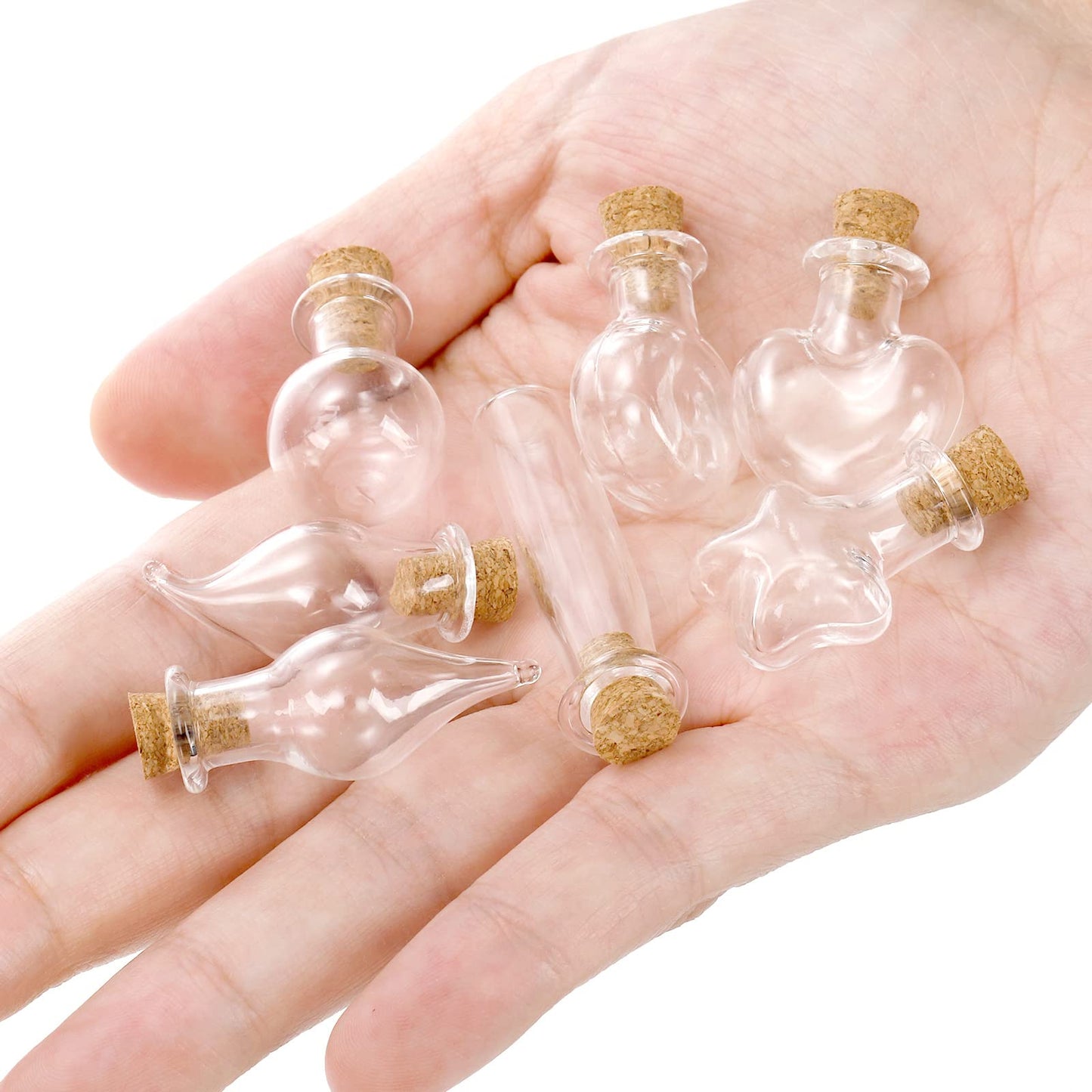 Tosnail 56 Pieces Mini Decorative Glass Bottles with 56 Cork Lids, 56 Eye Screws, Tiny Cork Wishing Bottles, Mini Spell Jars, Small Message Bottle for Wedding, Party, Baby Shower Favors