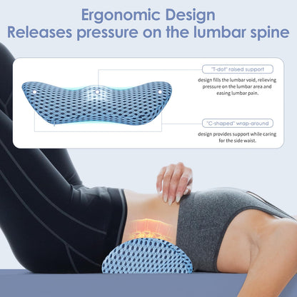 kasney Lumbar Support Pillow Ergonomic Memory Foam, Relieve Back Pain, CMFY Breathable & Detachable & Washable, Perfect for Office Chairs, Car Seats, Beds (Blue)