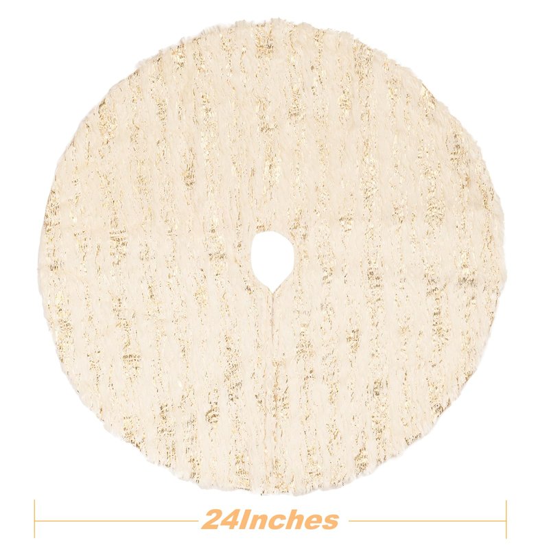 S-DEAL Golden Christmas Tree Skirt, 24 Inches Faux Fur Plush Small Tree Skirt for Holiday Home Decor Xmas