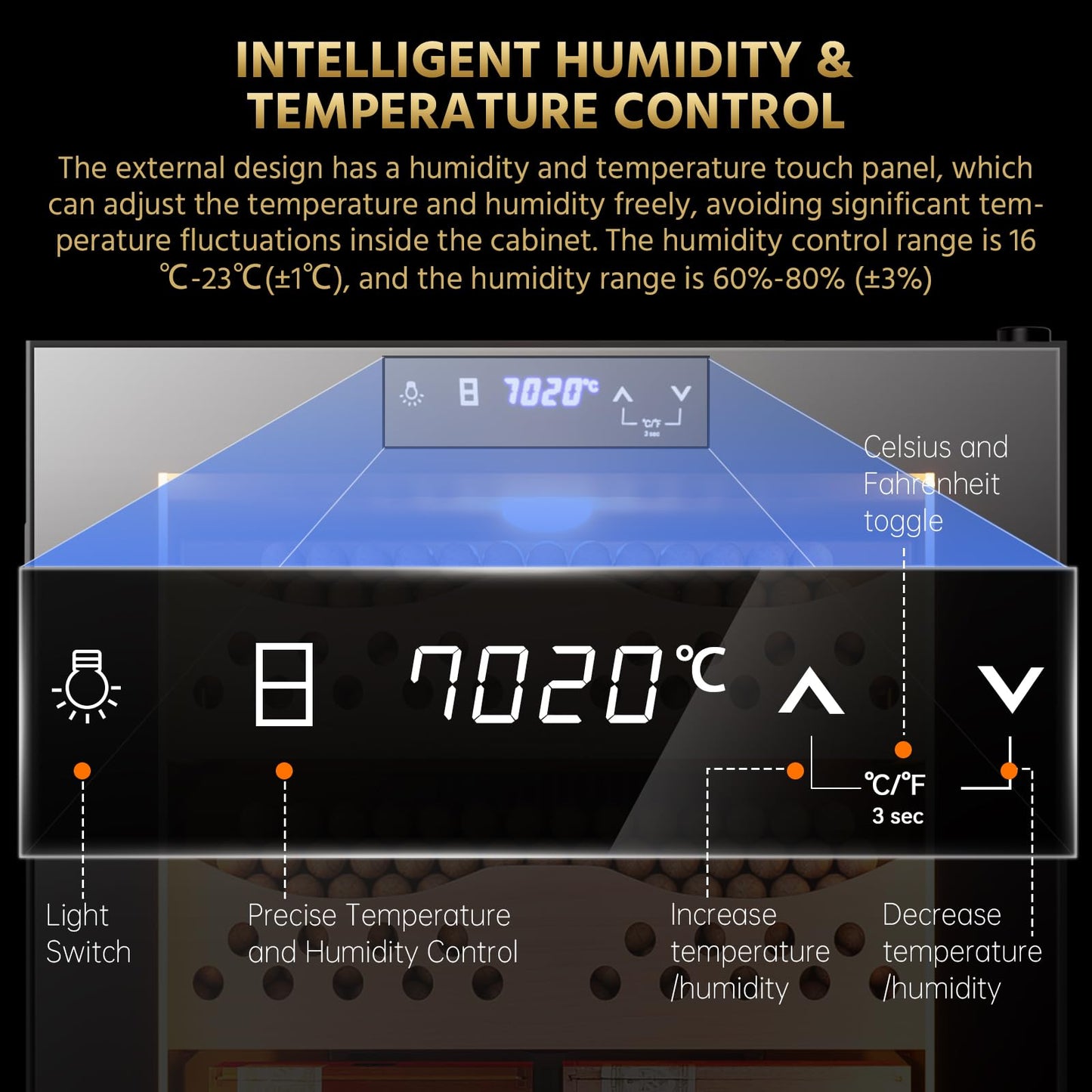 Electric Cigar Humidor 50L with Heating and Cooling Temperature Control and Humidity Control System, Cooler Cabinet Large Capacity for 300 Counts with Spanish Cedar Wood Shelves & Hygrometer