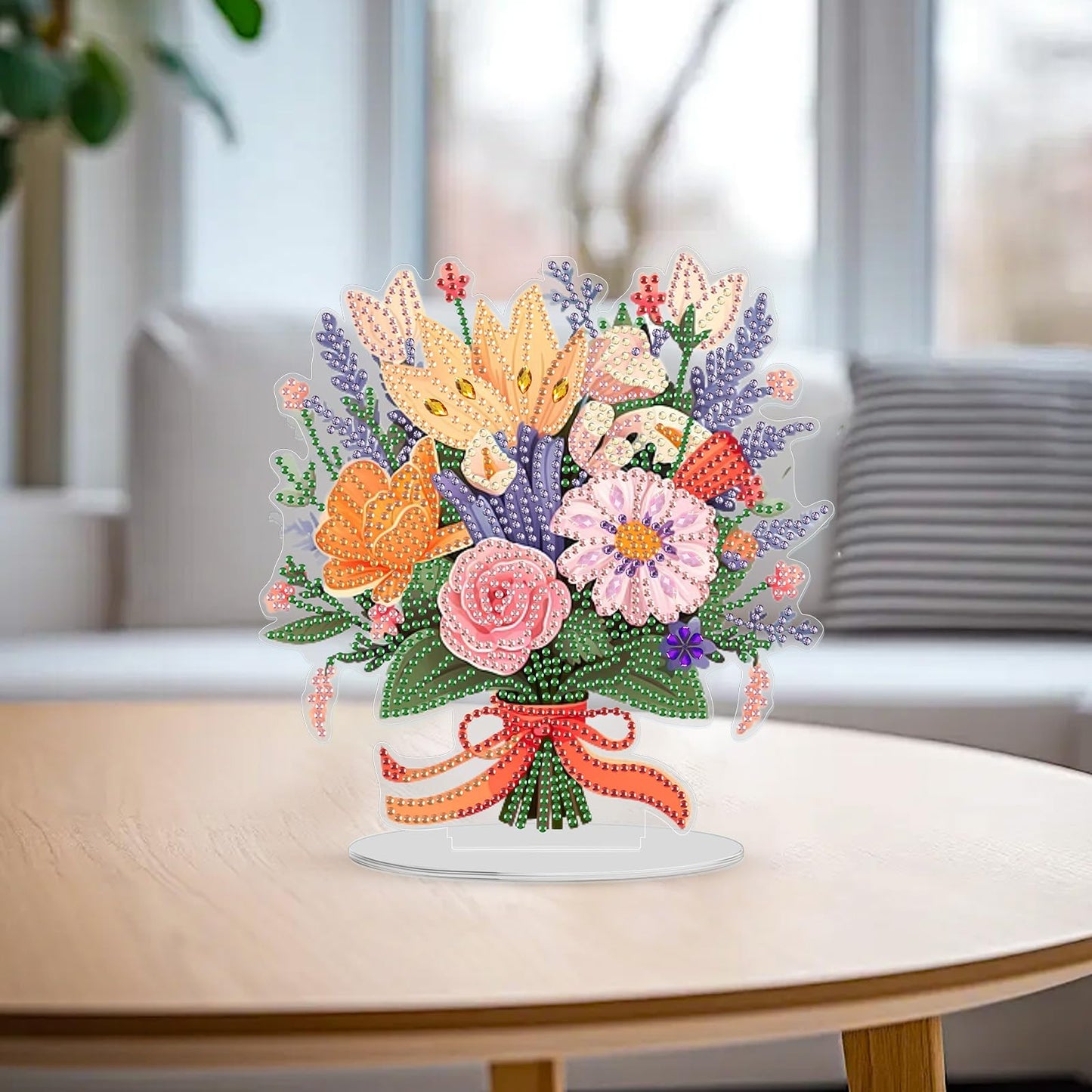 GHHKUD Tabletop Diamond Art Bouquet Kits for Adults Kids, DIY Double Sided Flowers Desktop Ornaments Special Shaped Rhinestone Stand Up Desk Placements, 5D Gem Gifts Home Decoration
