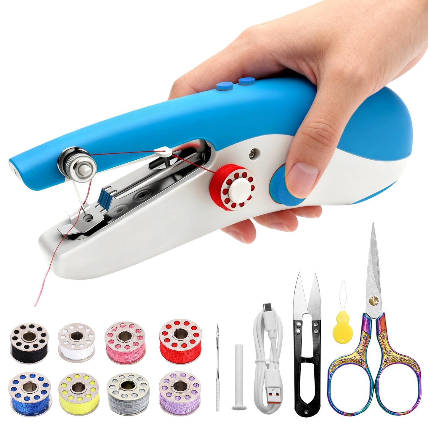 Handheld Sewing Machine Portable, New Exterior Design and Upgraded Technology, Dual-Speed, Built-in Work Light, Dual Power Supply. Perfect for Home & Travel, Adults & Beginners, for Clothes & Jeans
