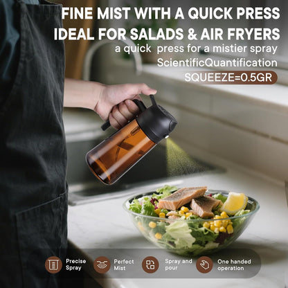 Skiennix 16oz Olive Oil Sprayer - 2-in-1 Dispenser Bottle for Cooking & Salad | Premium Dark Brown Glass