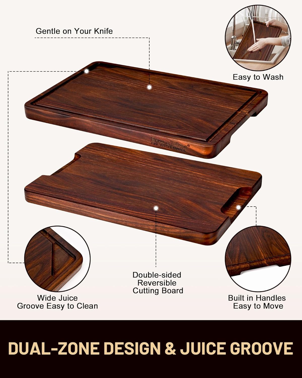 12x8"Butcher Black Walnut Cutting Board-Small block-with Juice Groove.Reversible Walnut cutting boards