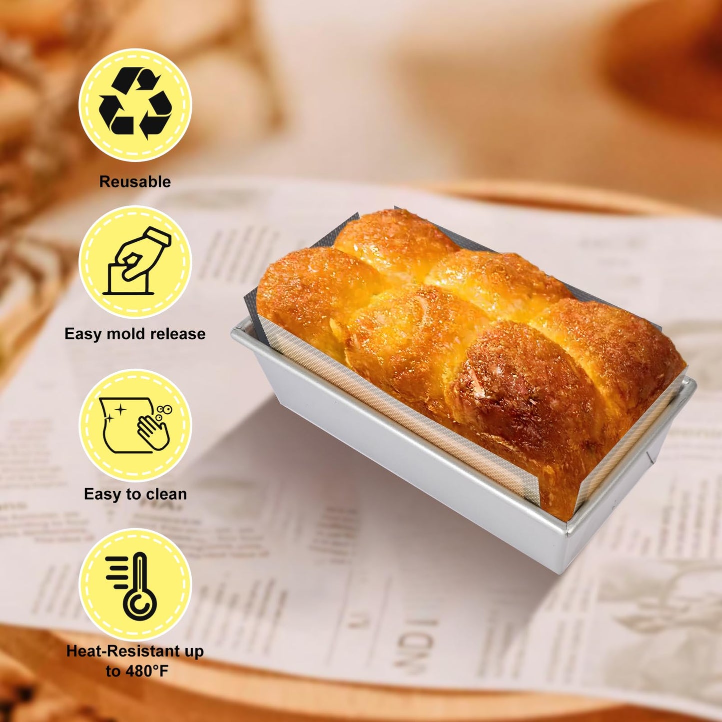 BERBAM 2 Pcs Thickened Silicone Bread loaf pan liners for baking bread 9x5，Silicone Baking Mat for 9x5 Inch Loaf Pan, Nonstick & Reusable, Easy to Clean, High-Temp Resistant (Black and Red)