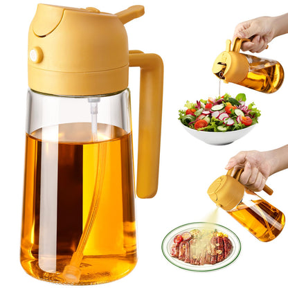 Olive Oil Sprayer for Cooking, 470ml 2 In 1 Glass Oil Dispenser/Pour Bottle, Kitchen Accessories, Kitchen Gadgets for Air Fryer, Salad, BBQ (Black)