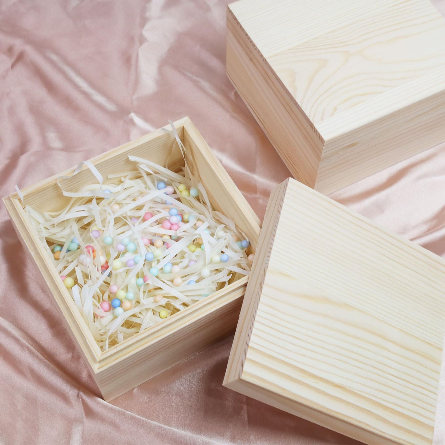MY MIRONEY 2Pcs Wooden Unfinished Storage Box with Top Lid 4.72" x 4.72" Square Wooden Pine Box DIY Craft Stash Boxes Gift Box for Arts Hobbies and Home Storage