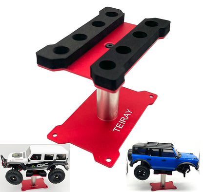 TEIRAY RC Car Work Stand Mat Repair Workstation Aluminum 360 Rotation Height Body Mounts for 1/16 1/18 1/24 SCX24 TRX4M Scale Cars Trucks RC car Display Stand (red)