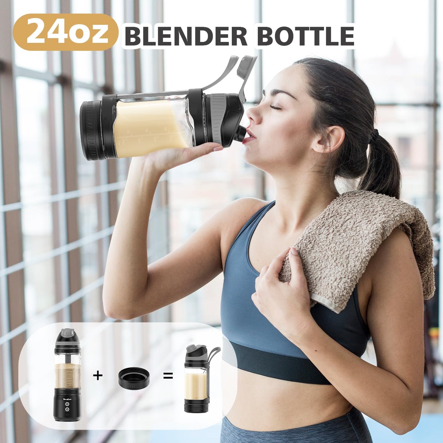 Portable Blender Personal Juicer for Shakes and Smoothies - 20 OZ Electric Protein Shaker Bottle with Insulated Sleeve, Travel Lid, USB-C Rechargeable - Mini Small Blender Cup for Kitchen, Office, Gym