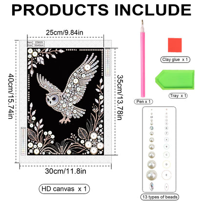 MVVMTOP Pearl Diamond Painting Kits for Adults Beginners, 5D DIY owl Diamond Art with Half Round Pearl Drills and Crystal Rhinestones, Sparkling Diamond Dots Craft for Home Wall Decor