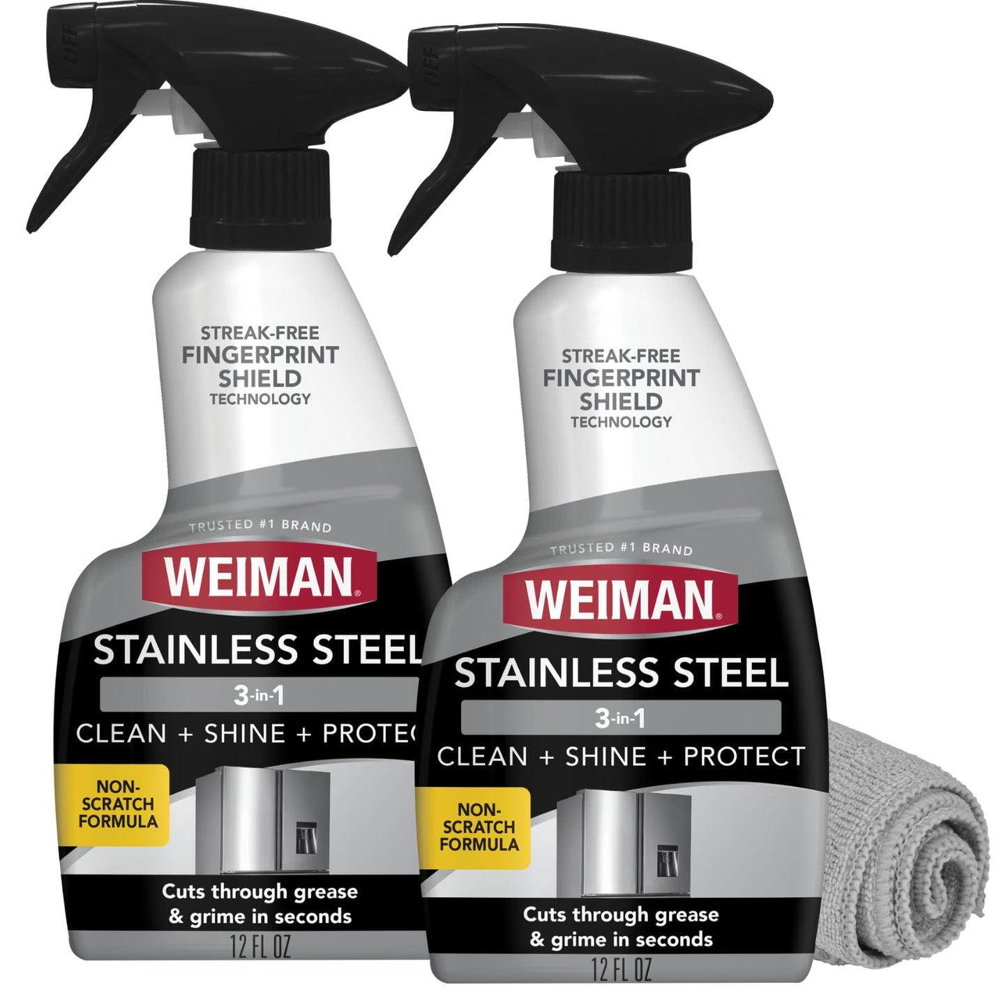 Weiman Stainless Steel Cleaner & Polish, 2 Pack, Anti Fingerprint Spray Stainless Steel Cloth, Water Spots & Grease, No Streaks or Residue, Safe for Metal Polish, Chrome, Appliances, Sinks & Grills