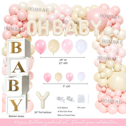 Hombae We can Bearly wait Baby Shower Decoration – 116 PCs Baby Girls Teddy Bear Party Supplies with Teddy Bear Printed Backdrop, Balloon Garland, Tablecloth, Balloon Boxes, Sash, Badges