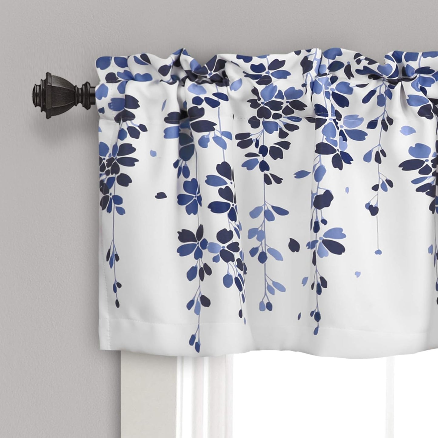 Lush Decor Weeping Flowers Valance Curtain for Windows, Navy and Blue, 18" x 52"
