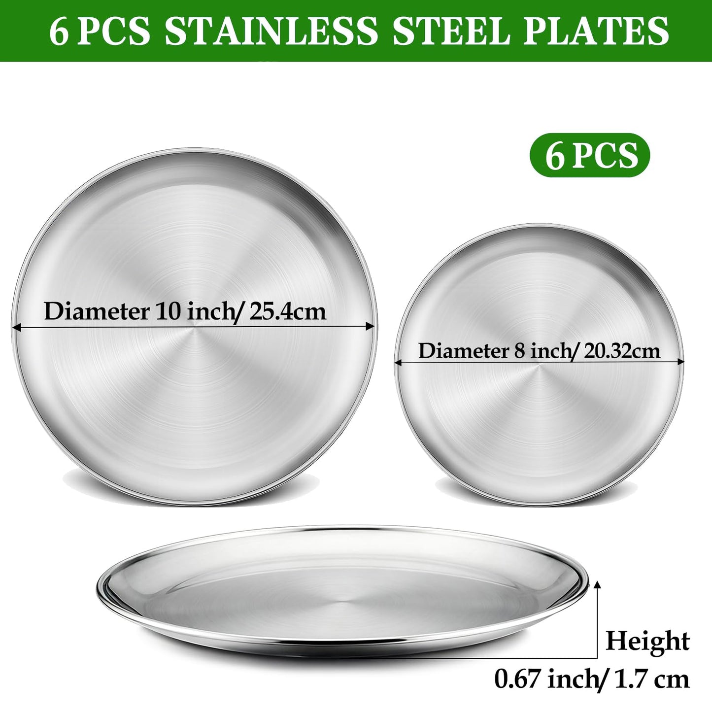 Funnydin 6Pcs Pizza Pan for Oven - 10 & 8 Inch Pizza Pan Set, Stainless Steel Pizza Tray, Non-Toxic Round Pizza Plate for Baking, Party & Picnic Use, Dishwasher Safe