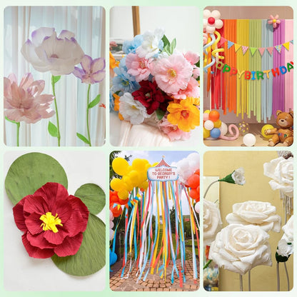 CRASPIRE 58Pcs Crepe Paper Flower DIY Kits Colourful Paper Crepe Paper Sheets 36M Green Tape 50Pcs Floral Iron Wire for Wedding Birthday Holiday Party Decor(9.84inx8.2ft/Roll)