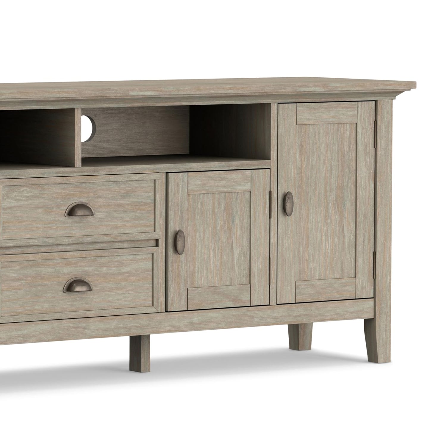 SIMPLIHOME Redmond TV Stand - 72 inch Wide Solid Wood Media Console in Distressed Grey, Transitional Entertainment Center for Living Room for TVs up to 80 Inches with Drawers and Cable Management