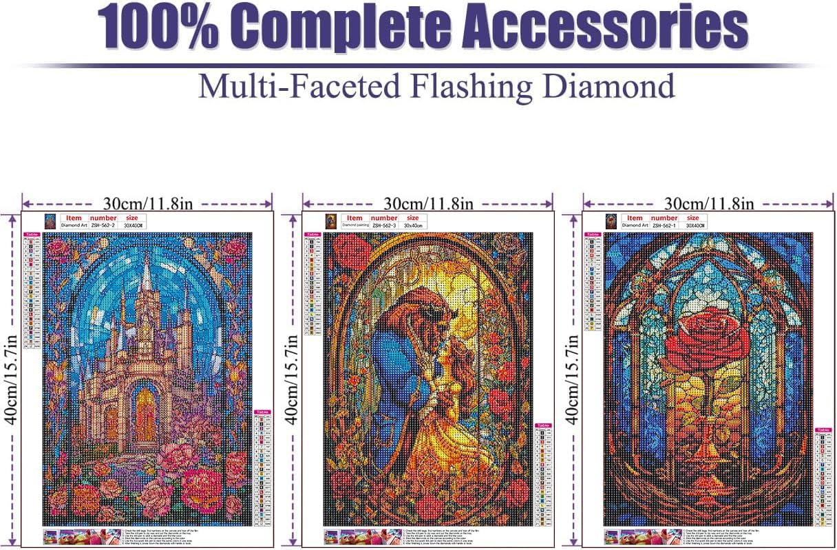VeGuude Diamond Art Kits for Adults - 3 Pack Cartoon Diamond Painting for Beginners, Diamond Dots Round 5D Full Drill Paint with Diamonds Pictures Gem Art Painting Kits DIY Crafts Kits 12x16inch